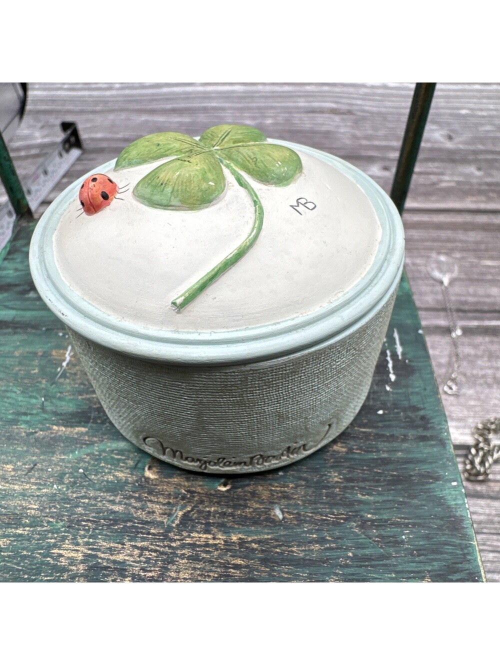 Marjolein Bastin Hallmarks Natures Sketchbook CloverShamrock Ladybug Trinket Box